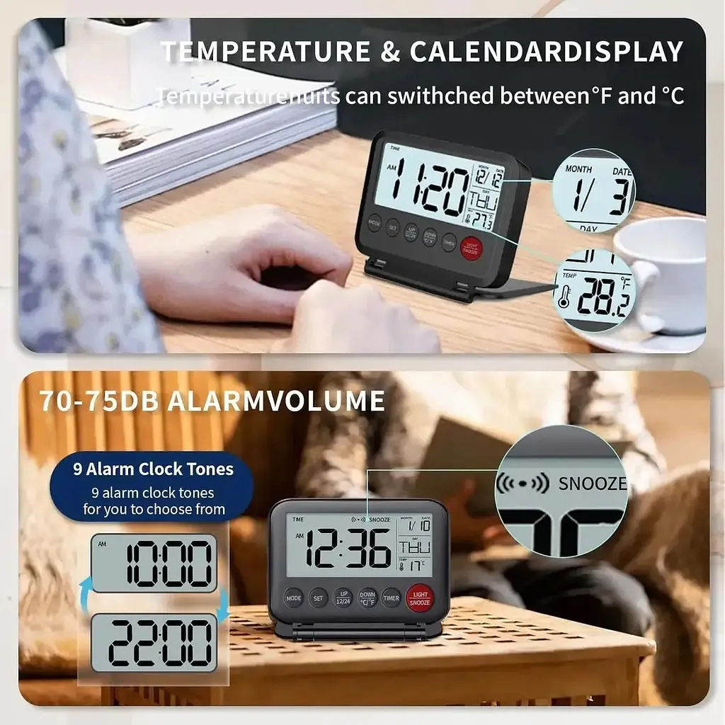 Годинник Xerteam Flip Clock портативний цифровий з РК-дисплеєм календарний таймер температури підсвічування 12/24H - фото 4