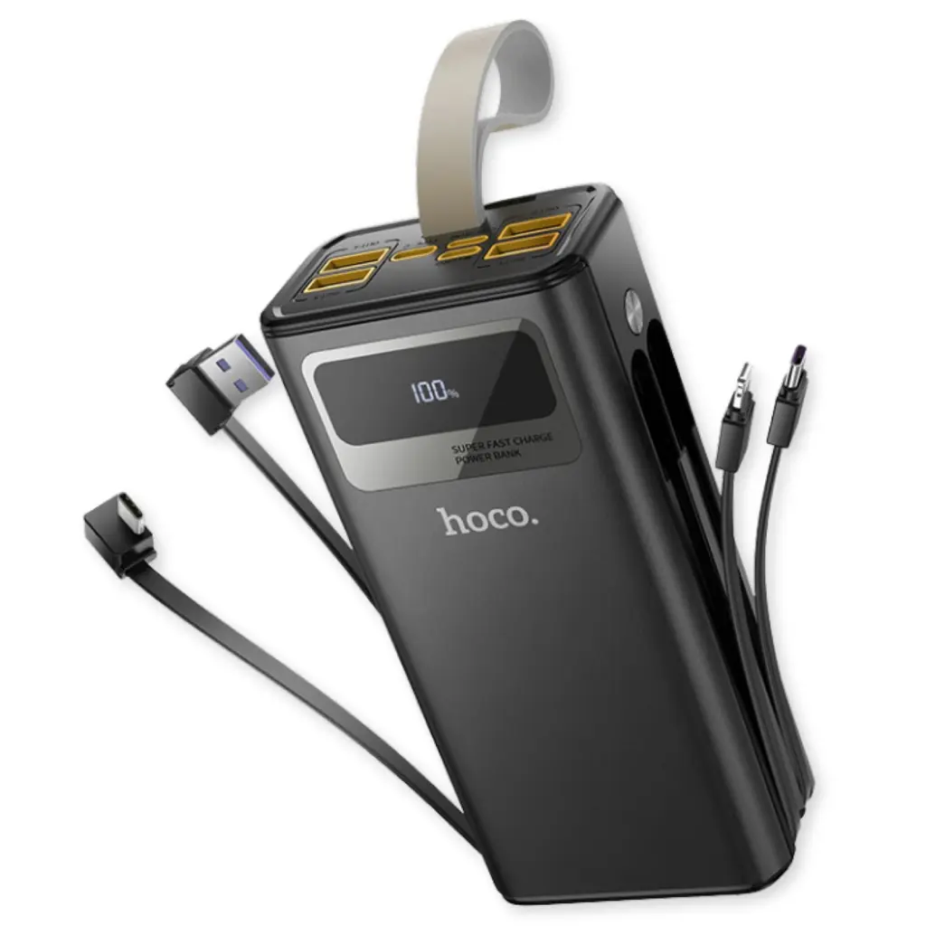 Батарея універсальна HOCO 30000mAh Plentiful 22.5W, built-in cables, LED, Black (DB58 / 715030) - фото 3