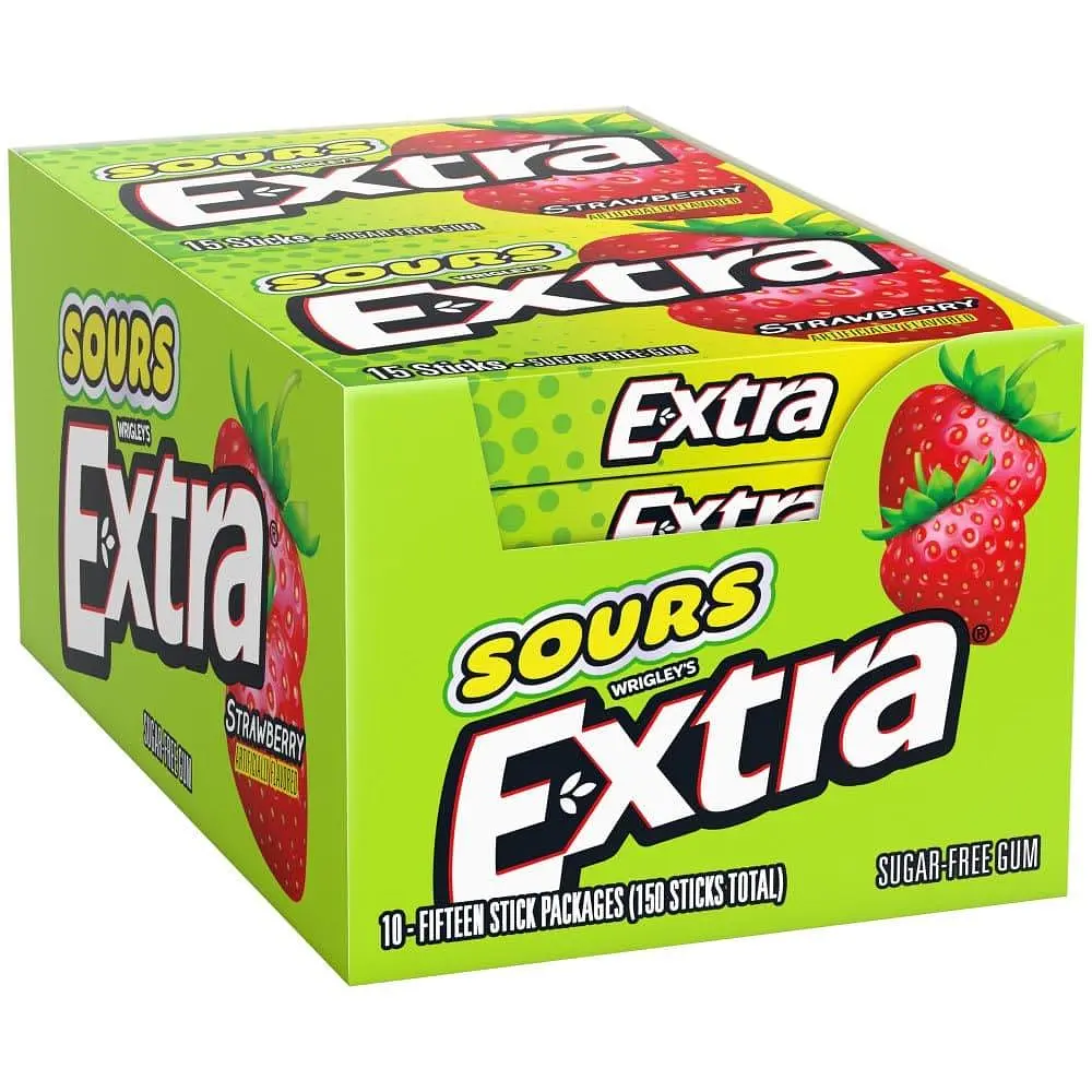 Жувальна гумка Extra Sours Strawberry Sugar Free Chewing Gum 15 стіків - фото 7
