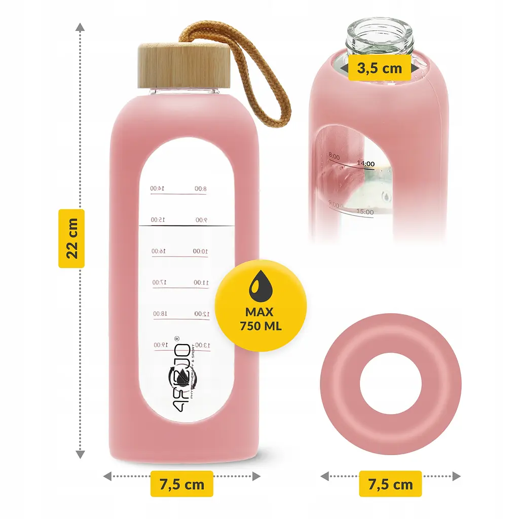Пляшка для води 4FIZJO спортивна 750 мл скляна Pink (P-5905973404204) - фото 6