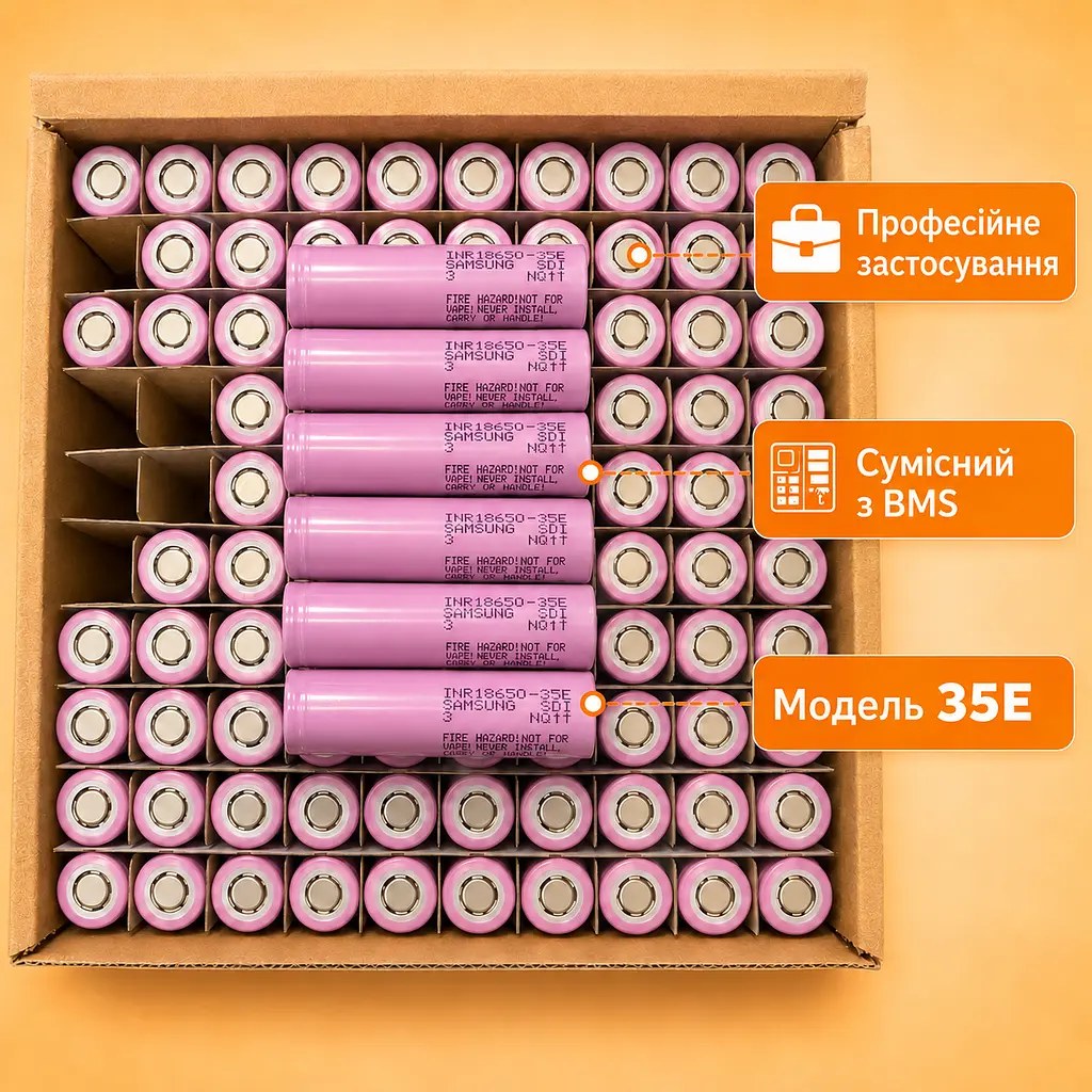 Акумулятори Samsung 35E 18650 3500 mAh Li-Ion 3.7V набір 7 штук, літій-іонна батарея для електроніки та акумуляторних збірок - фото 5