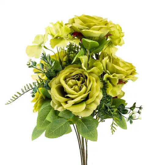 Букет Elisey Квітковий коктейль 7 бутонів троянд, 4 гортензії зелений 51 см (9207-013) - фото 3
