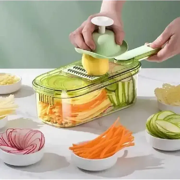 Терка-овочерізка Nicer Slicer 223-2 ручна 4в1 слайсер для нарізки овочів і фруктів з контейнером Green (16518) - фото 2