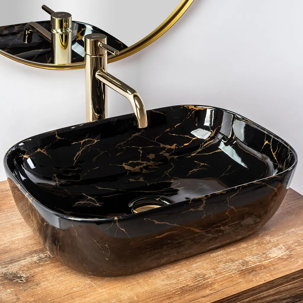 Умивальник Rea Belinda black marble shiny накладний REA-U8907, Чорний - фото 3
