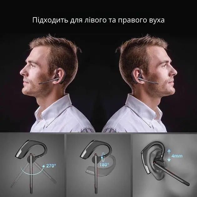 Бездротова Bluetooth-гарнітура New Bee M51 з активним шумозаглушенням і зарядним рейсом Чорна (QCC4) - фото 3