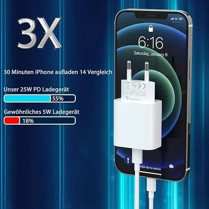Комплект із 3 зарядних пристроїв USB C потужністю 25 Вт для iPhone - фото 3