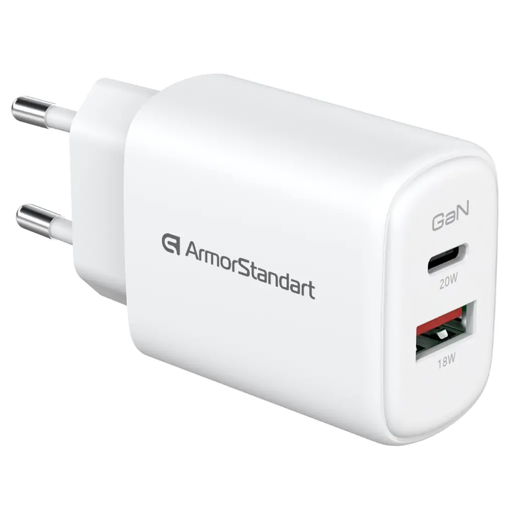 Зарядний пристрій Armorstandart 1xUSB-C + 1xUSB 20W GaN white (ARM89531) - фото 3