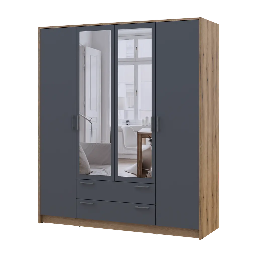 Шафа для одягу Doros Ронді з дзеркалом Дуб Артизан/Графіт 4ДСП 160х52х195 (80737826) - фото 2