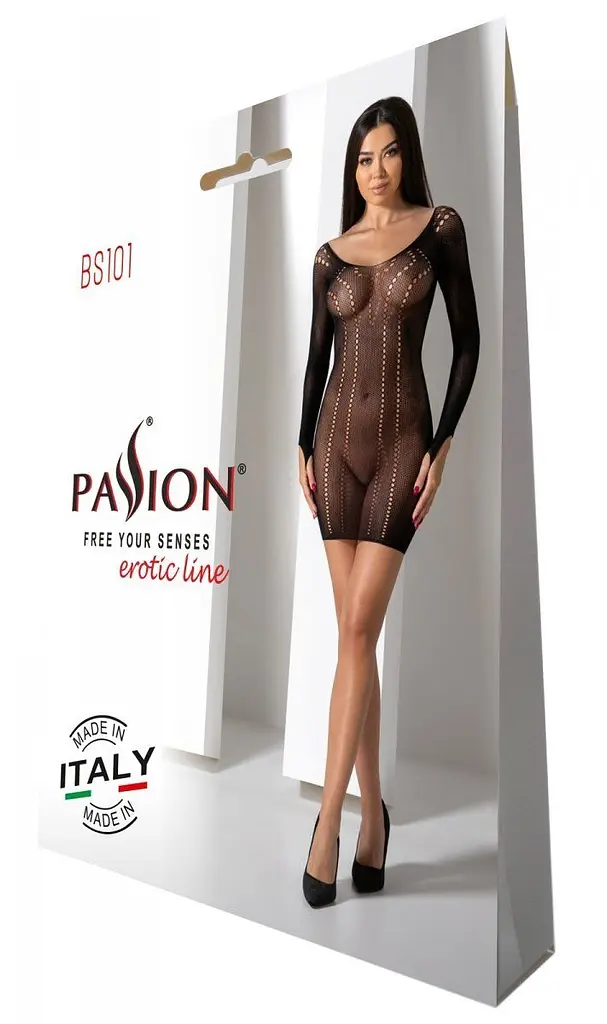 Напівпрозора мінісукня Passion BS101 One Size, black, рукави-мітенки - фото 6