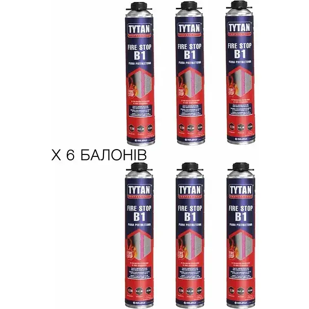 Піна монтажна Tytan Professional B1 вогнестійка 4.5 л (6 шт. x 750 мл) - фото 2
