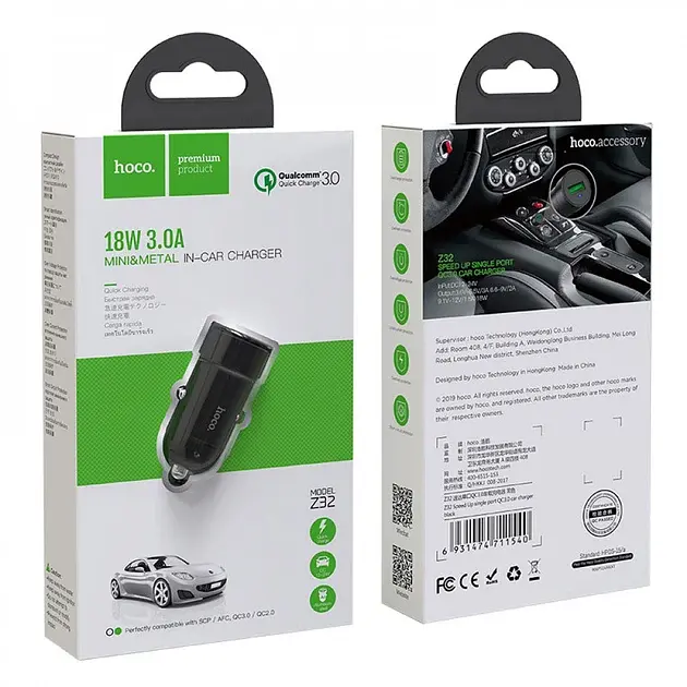 Aвтомобільний зарядний пристрій Hoco Z32 QC 3.0 3A USB (чорний) - фото 3