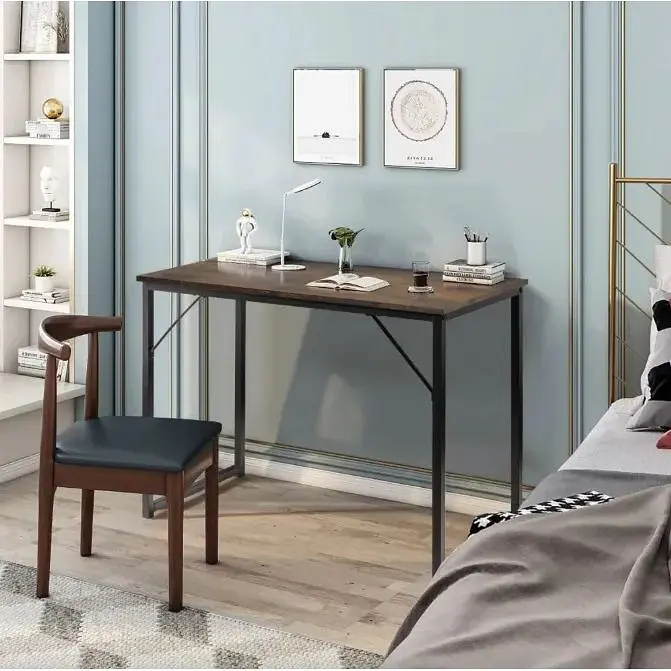 Письмовий стіл Costway Homart із сталевим каркасом коричневий - фото 8