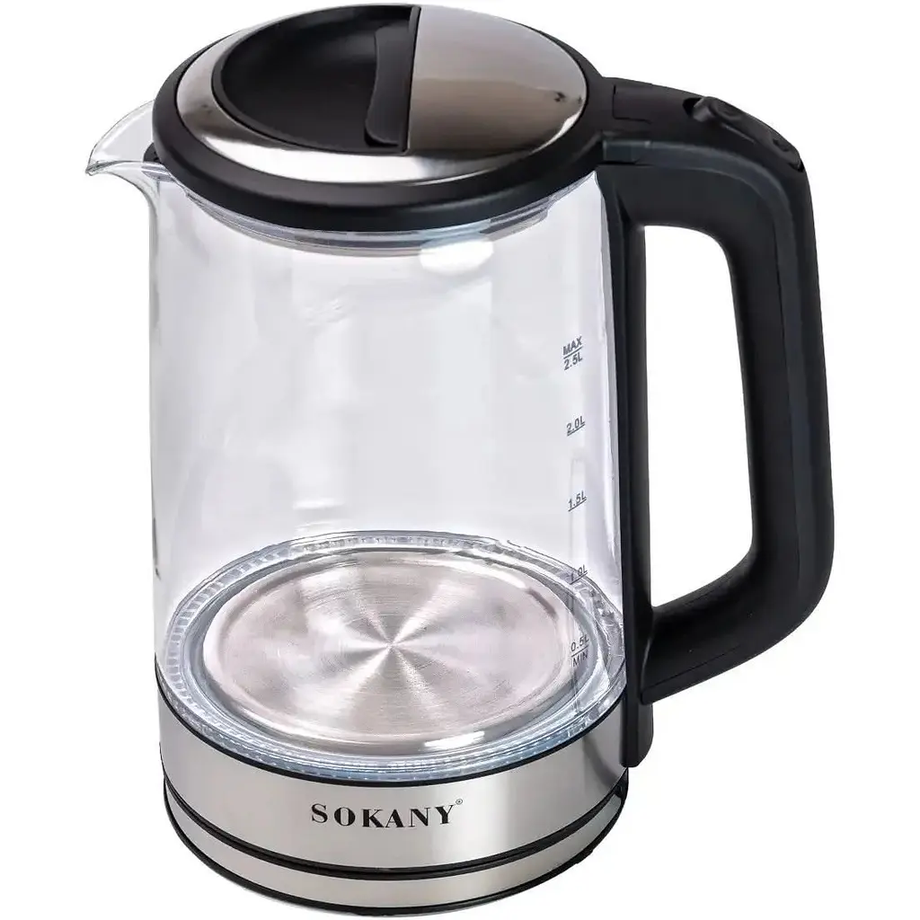 Електрочайник Sokany SK-09013 скляний/металевий дисковий 2.5л 2200Вт Чорний - фото 4