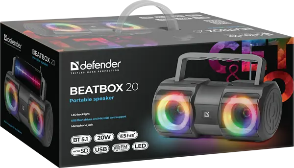 Портативна колонка Defender Beatbox 20 20Вт, Black (65420) - фото 8