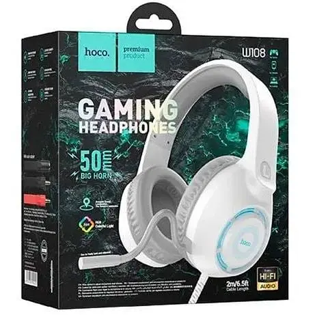 Навушники Hoco Sue headphones gaming W108 RGB підсвічування білі 6931474799425 - фото 5