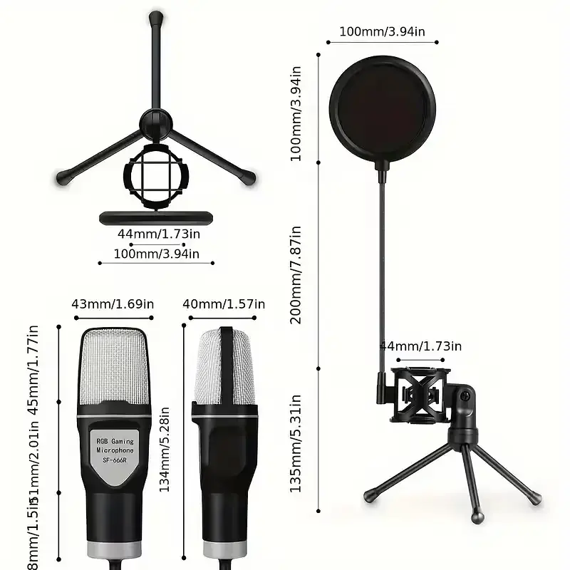 Професійний ігровий мікрофон USB-мікрофон з RGB-підсвіткою, штативом, Pop Filter та Shock Mount - фото 3