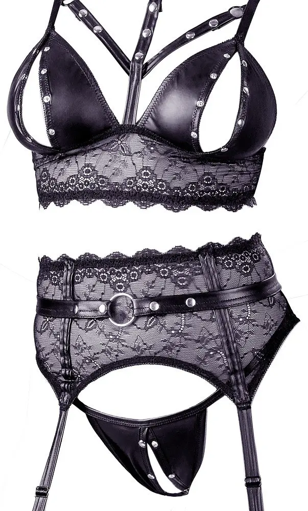 Эротический комплект Cottelli Collection Bondage Bra Suspender XL черный - фото 13