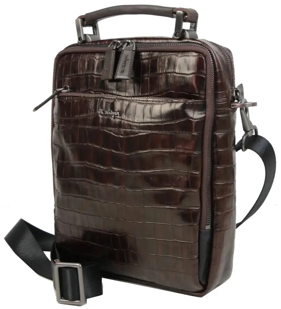 Шкіряна чоловіча сумка Mykhail Ikhtyar 20х25х7 см Коричневий (45033 croco brown) - фото 2