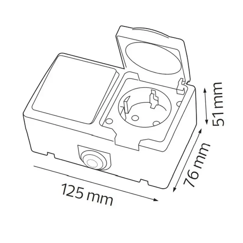 Розетка Horoz Electric Atom, 1-на накладна із заземленням, з кришкою, з 1-м вимикачем, чорно-сіра - фото 2