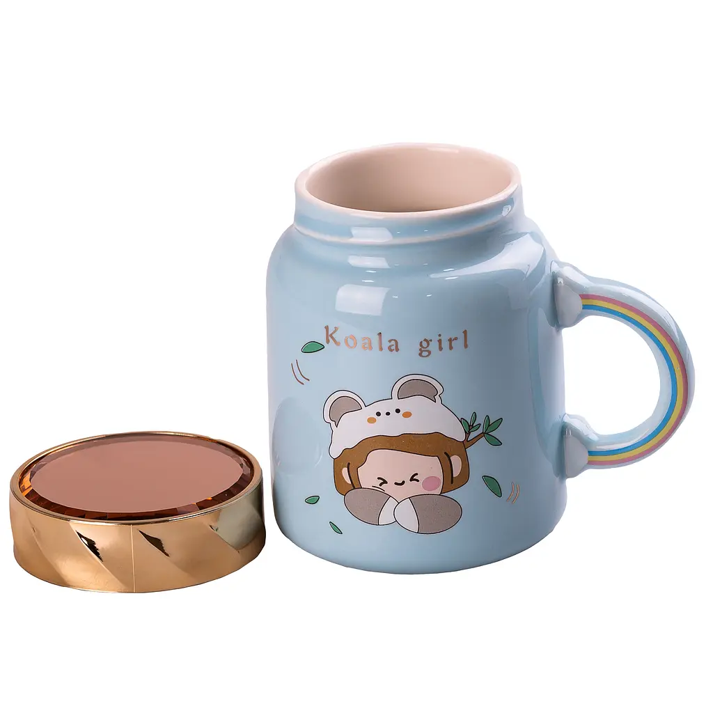 Чашка керамічна Happy Life Cute girl з кришкою блакитна 420 мл HPCY8240BL - фото 2
