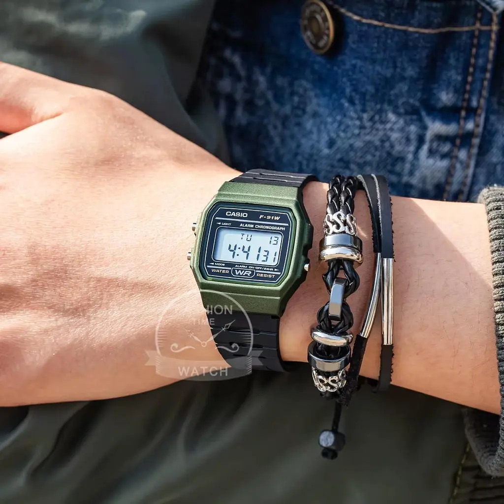Чоловічий годинник Casio F-91WM-3A Темно-Зелений ( AT1141-0127 ) - фото 4