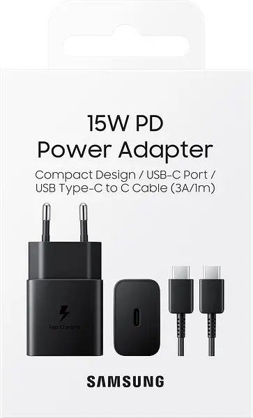 Сітчасте зарядне пристрій Samsung 15W Power Adapter Type-C+Cable - чорний (EP-T1510XBEGEU) (6972208) EP-T1510XBE - фото 2