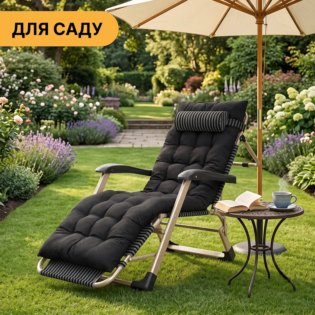 Розкладне крісло ліжко з подушкою LEOBRO Темна смужка Black (LB-1139) - фото 3