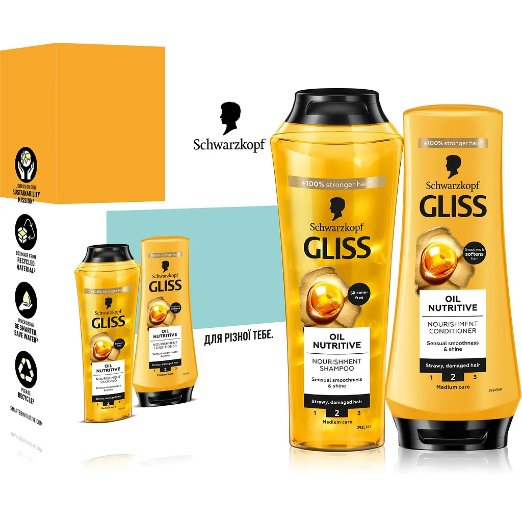 Набір Gliss Oil Nutritive. Hair Shine Шампунь 250 мл + бальзам 200 мл - фото 2