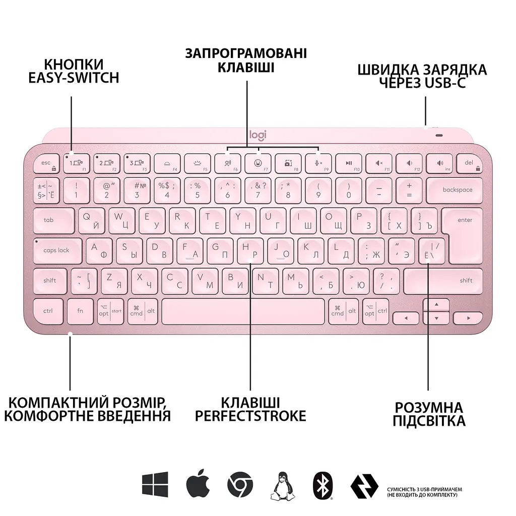 Клавіатура Logitech MX Keys Mini Rose (920-010500) [78339] - фото 8