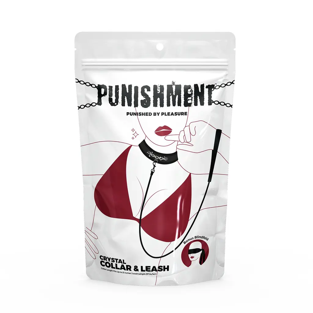 Нашийник із повідцем Punishment – Crystal Collar & Leash – Black, оздоблений кристалами, знімний повідець - фото 3