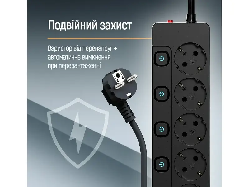 Мережевий фільтр-подовжувач ColorWay 5 м Black (CW-PSEA55SBK) - фото 6