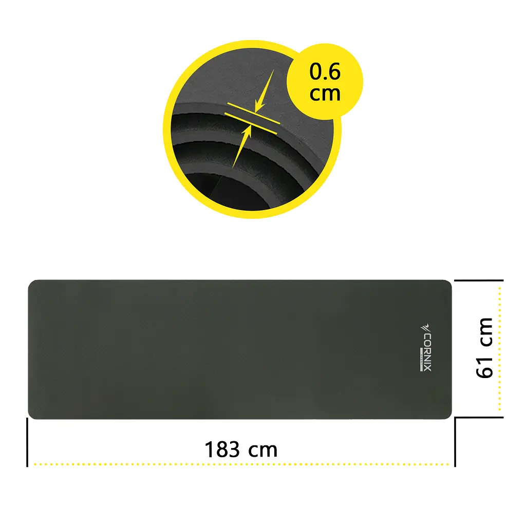 Килимок спортивний Cornix TPE 183 x 61 x 0.6 см для йоги та фітнесу XR-0350 Black - фото 4