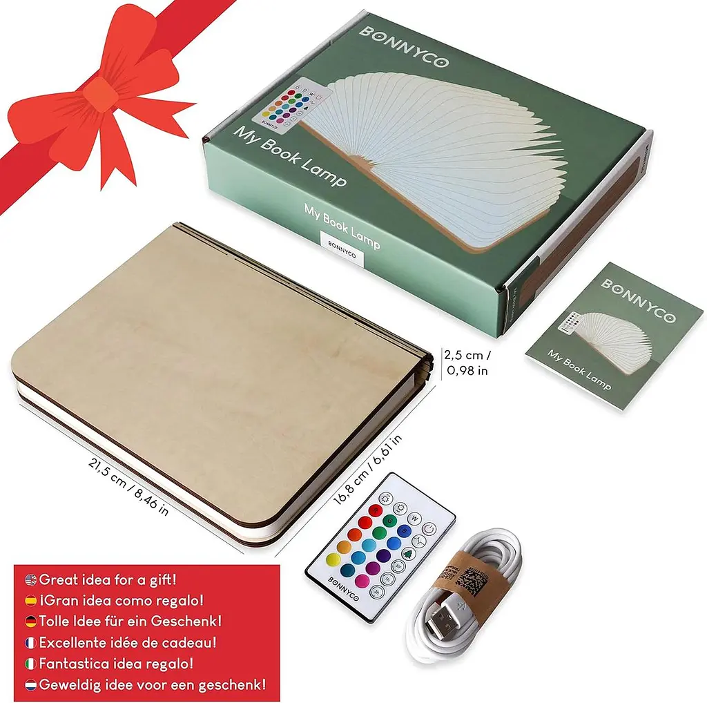 Дерев'яна складна лампа BONNYCO Led Book Light з дистанційним керування, 16 кольорів таймер - фото 6