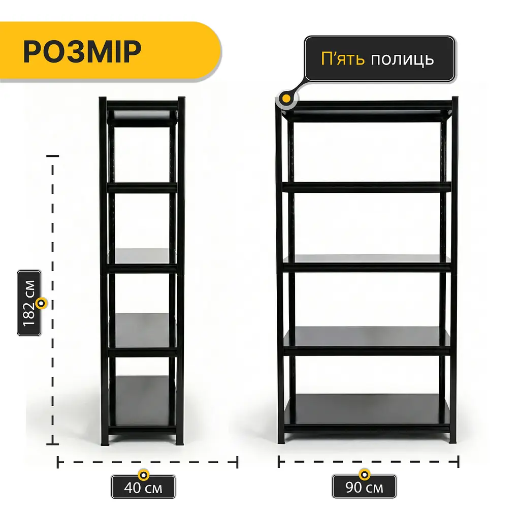 Стелаж з металевими полицями LEOBRO 182 х 90 х 40 см, 175кг/полиця, 5 полиць (LB-R127) - фото 4