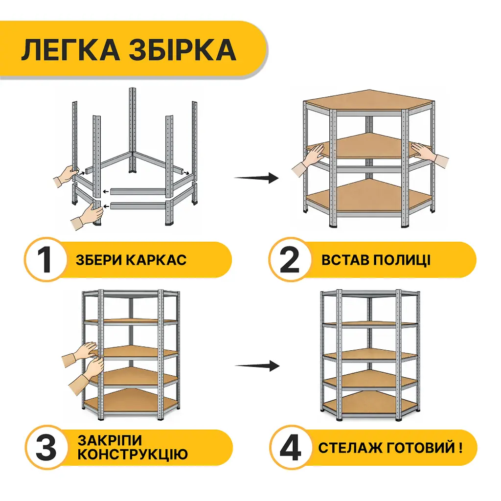 Стелаж кутовий LEOBRO Premium 180 х 90 х 40 см, 175кг/полиця, 5 полиць (LB-R123) - фото 5