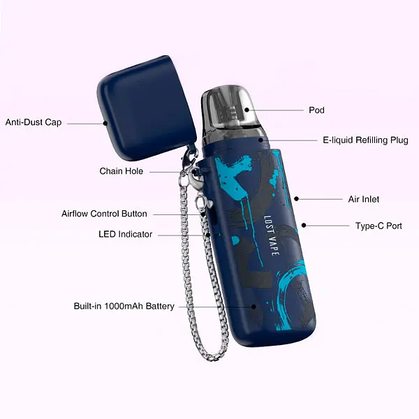 Підсистема Lost Vape Ursa Cap Pod 1000mAh 2.5ml Kit Joy Blue (17445) - фото 2