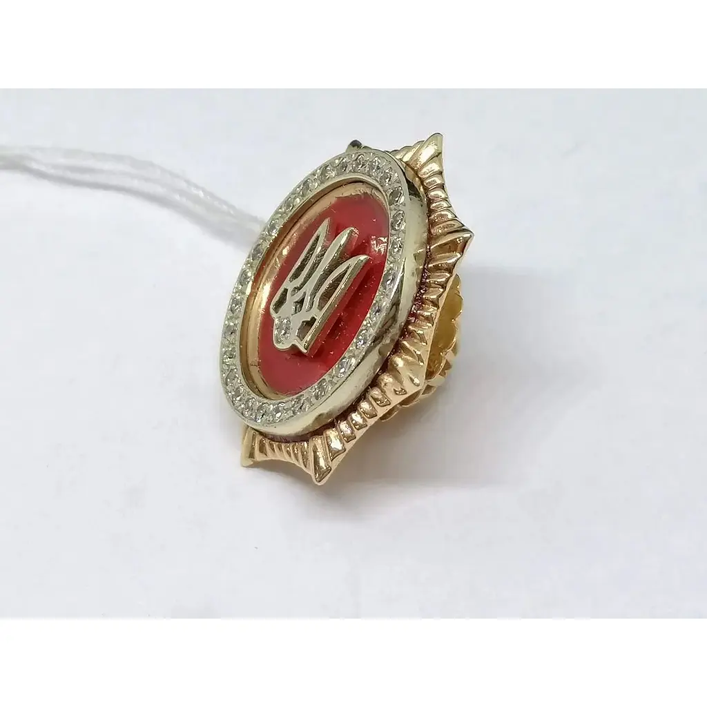 Золотий значок Родинні коштовності Тризуб з фіанітами. 160033 - фото 2