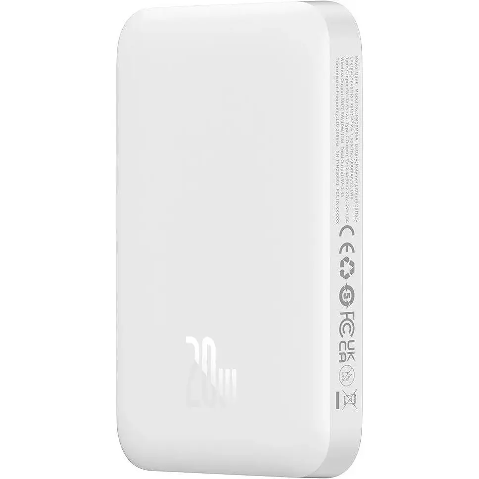 Портативный аккумулятор Baseus Magnetic Mini Air Wireless 20W 6000mAh white (P10059002223-00) - фото 3