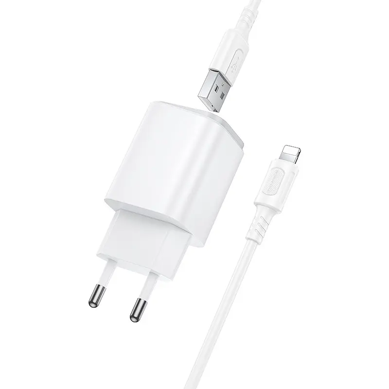 Мережевий зарядний пристрій BOROFONE BAS81A Star dual-port charger set (iP) (EU) Білий - фото 3