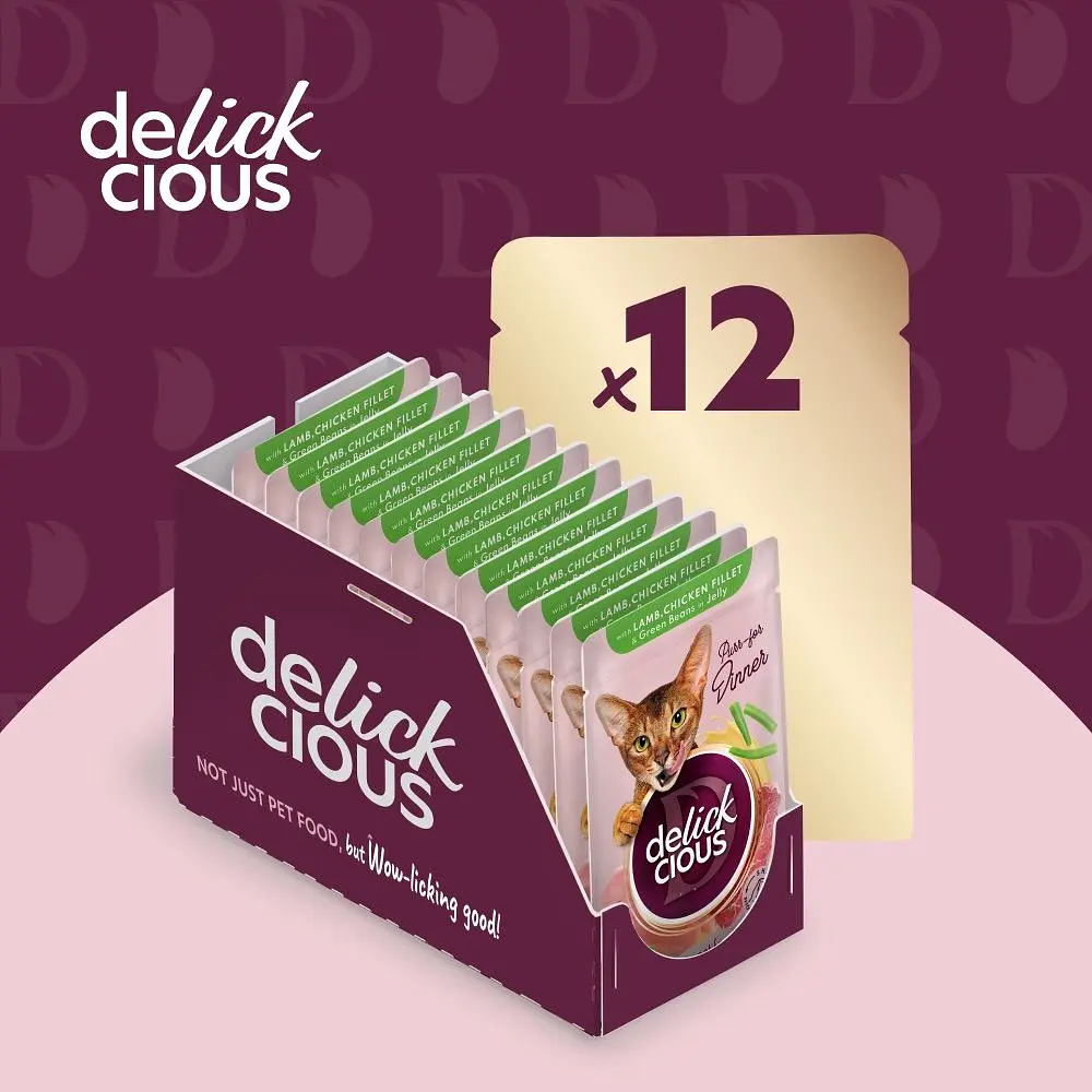 Влажный корм для кошек Delickcious Кусочки с ягнятиной, куриным филе и фасолью спаржевой в желе 85 г - фото 6