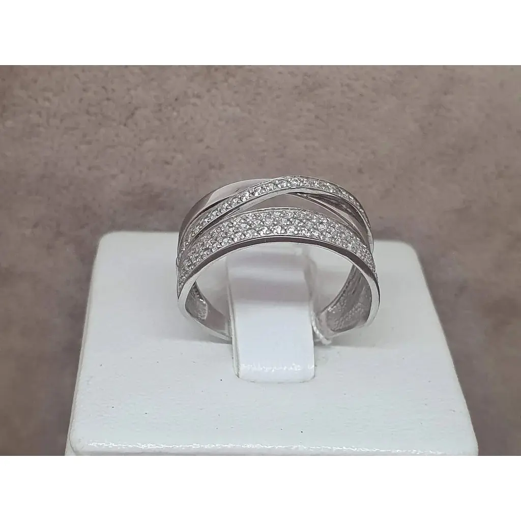 Золоте кільце Харківська ювелірна фабрика з фіанітами. 80679-БЕЛ 17,5 - фото 3