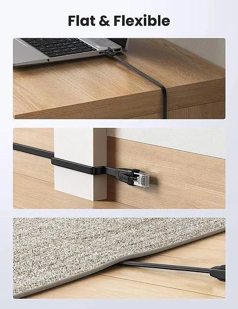 Патч корд UGREEN мережевий кабель 40 Гбіт\с 2000 МГц Ethernet RJ45 Cat 8 плоский 1М Black (NW134) - фото 3