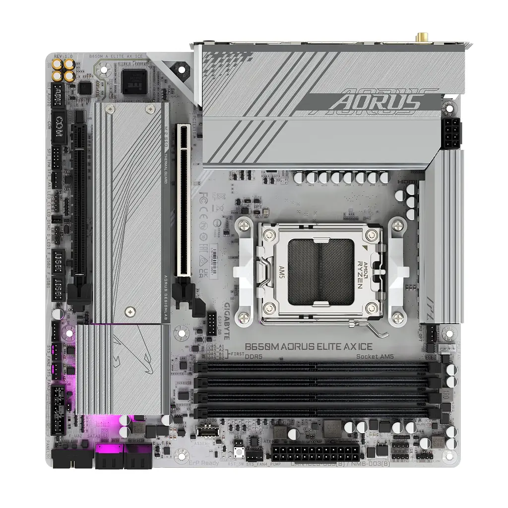 Gigabyte Материнська плата B650M A ELITE AX ICE sAM5 B650 4xDDR5 M.2 HDMI DP Wi-Fi mATX - фото 4