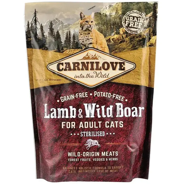 Беззерновий сухий корм для стерилізованих котів Carnilove Cat Lamb & Wild Boar Sterilised з ягням і диким кабаном 400 г