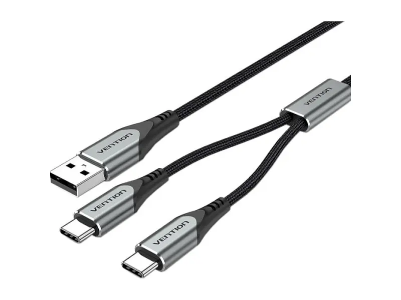Кабель USB Type-C Vention 2-in-1 USB-A to Dual USB-C Y-Splitter Cable 1m Gray (CQOHF)