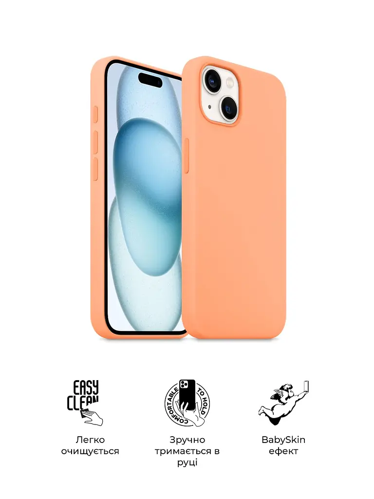 Силиконовый чехол для Apple iPhone 15 Plus, ICON2 Case, оранжевый, противоударный, панель, защита всего корпуса, матовая поверхность Soft Touch, выступает над дисплеем, совместим с защитными стеклами и пленками, с микрофиброй - фото 3