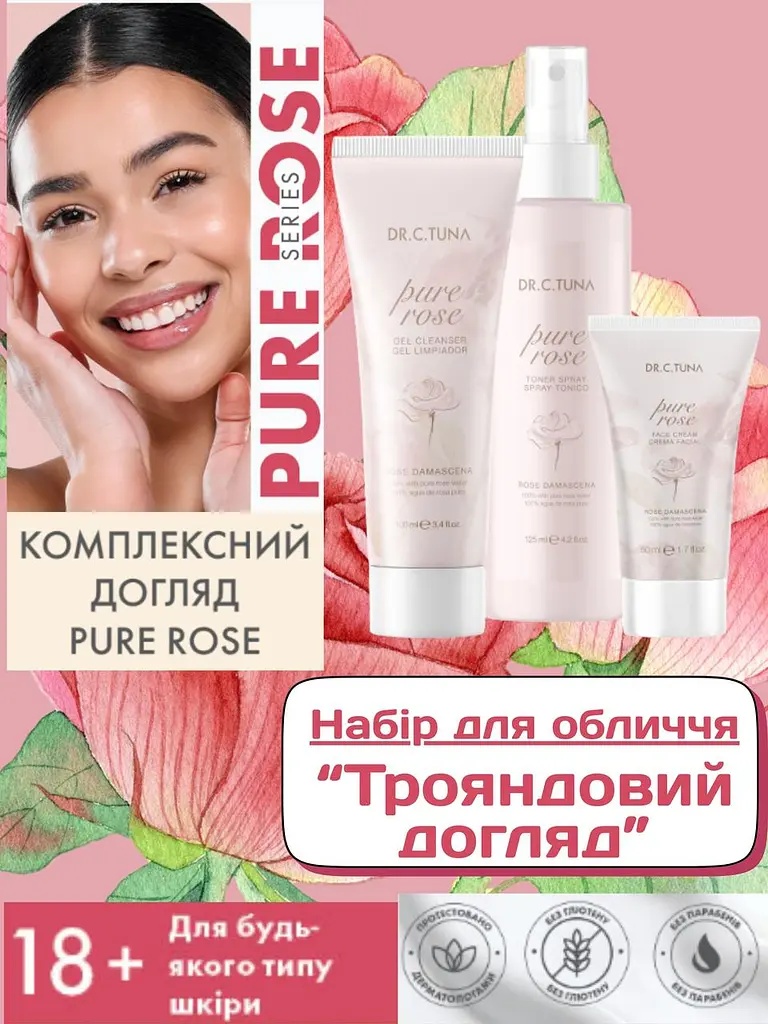 Набір для обличчя з чутливою шкірою Farmasi Pure Rose Dr. C. Tuna крем гель тонік троянда - фото 2