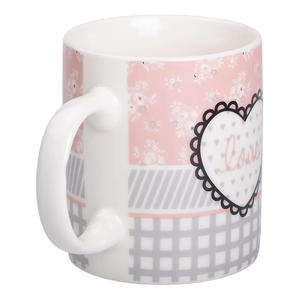 Чашка керамическая Liling Rongxiang Ceramic Love 400 мл серая с розовым RX-N240143GRE - фото 2
