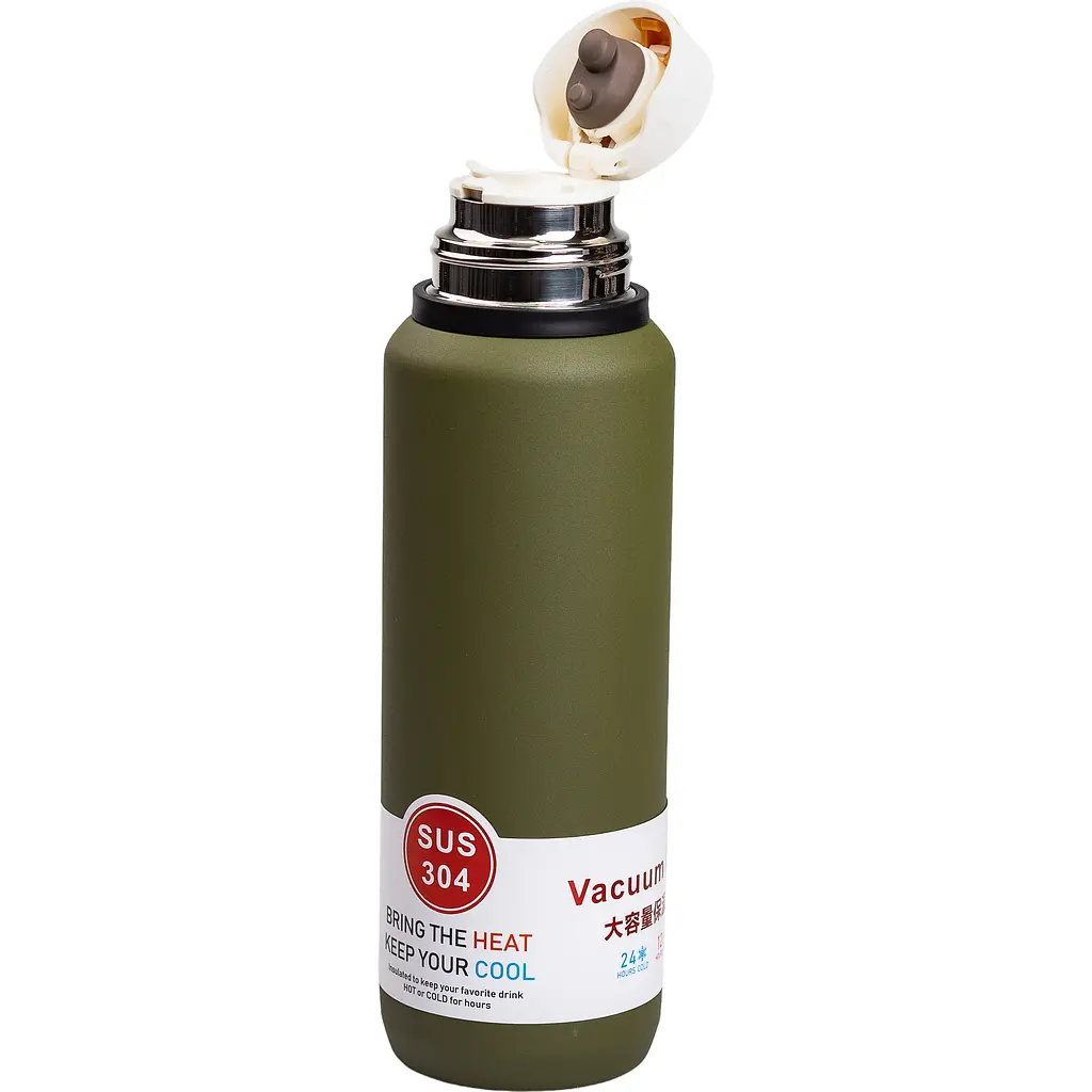 Термос High Bottle 1 л із заварником та фліп кришкою, оливковий Yiwu HP-14-28GR - фото 3