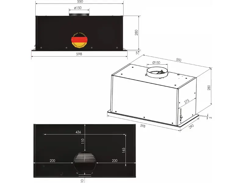 Витяжка вбудована WEILOR LUMINA WBG 69 BLACK MATTE SILENCE - фото 8